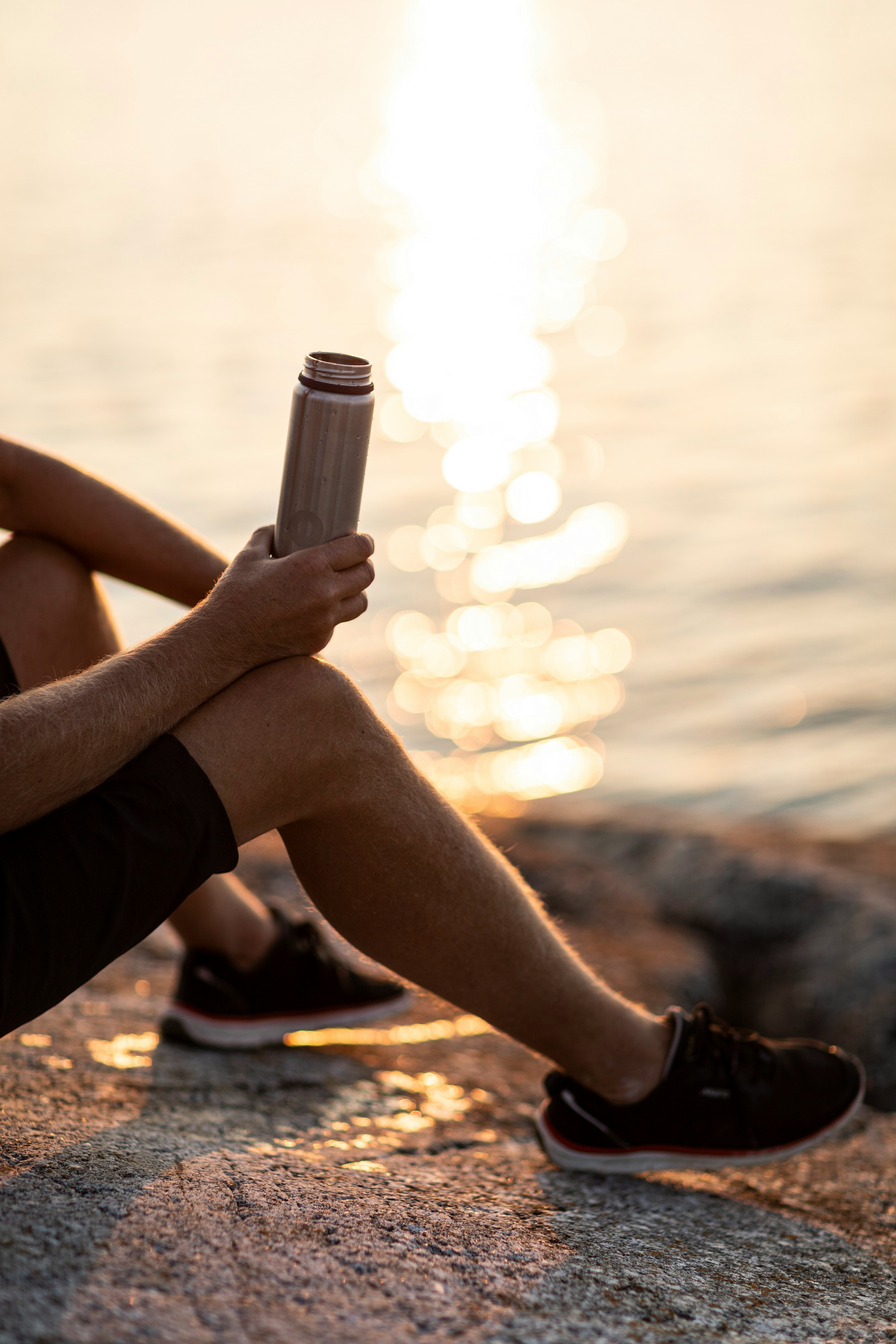 Pilgrim resting with a protein shake after a long morning on the trail